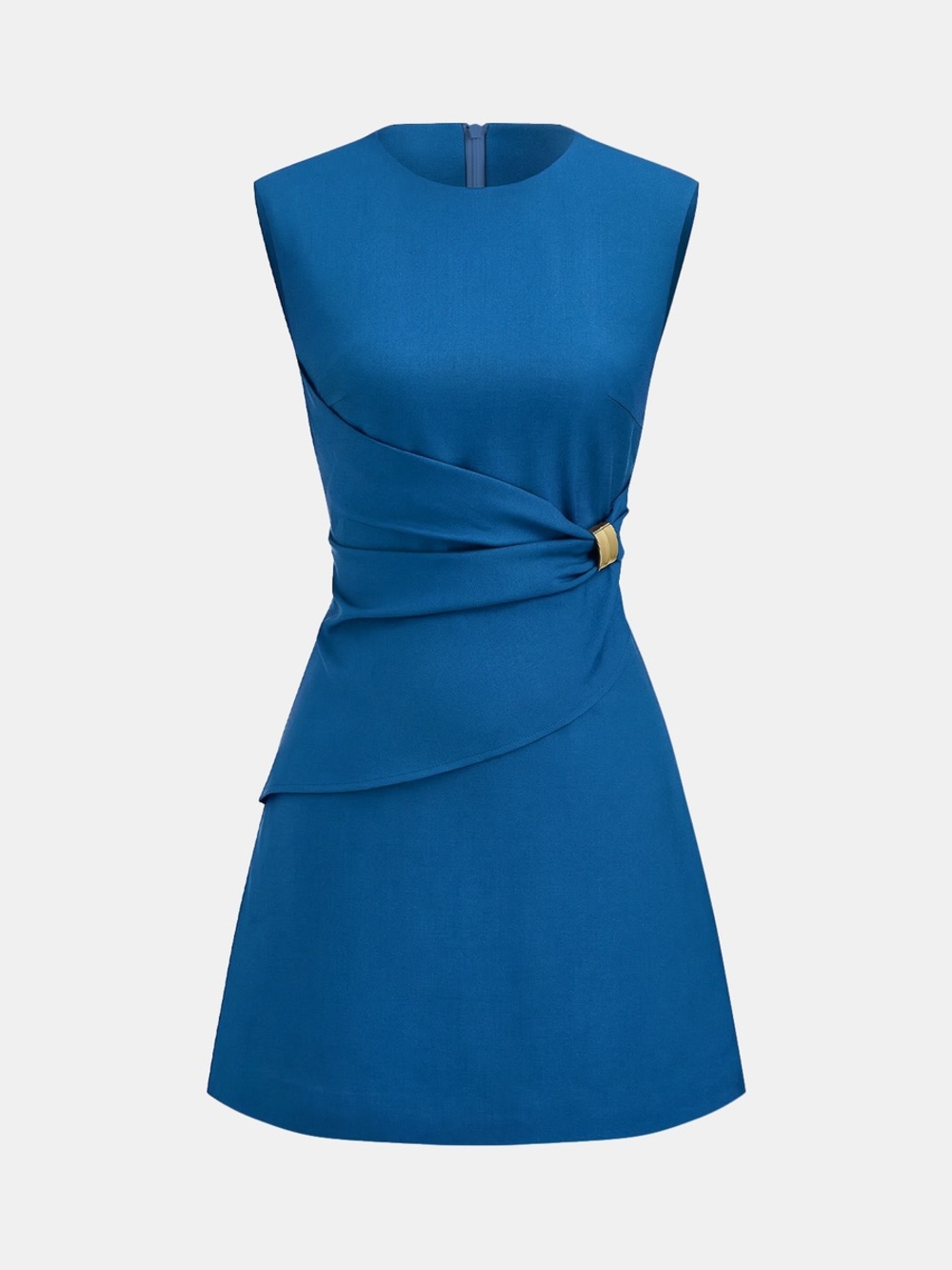 Commense Sleeveless Buckle Waist Mini Dress